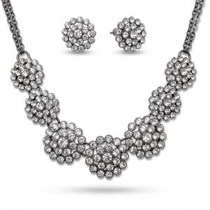 Vintage Crown Cookie Lee Clear Rhinestone Floral Necklace Set